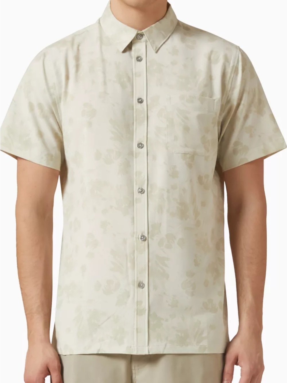Vuori Bridge Button Down Short Sleeve Shirt sz XL Cream Floral Print Performance